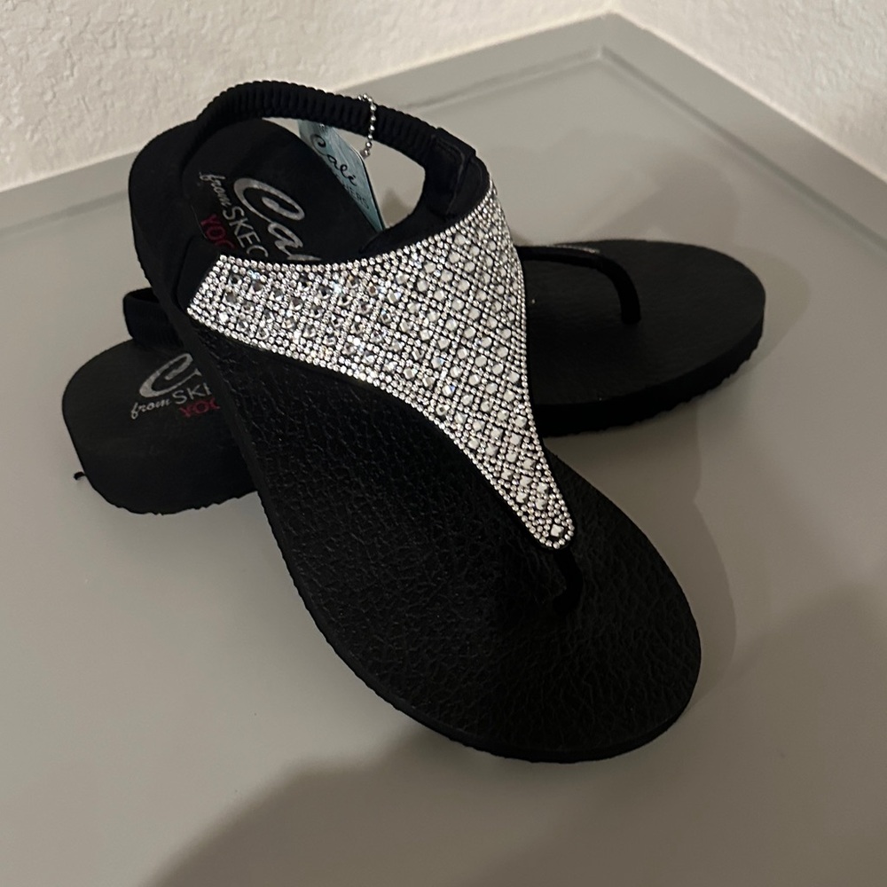 Skechers Women's Black Sandals with Silver Accents